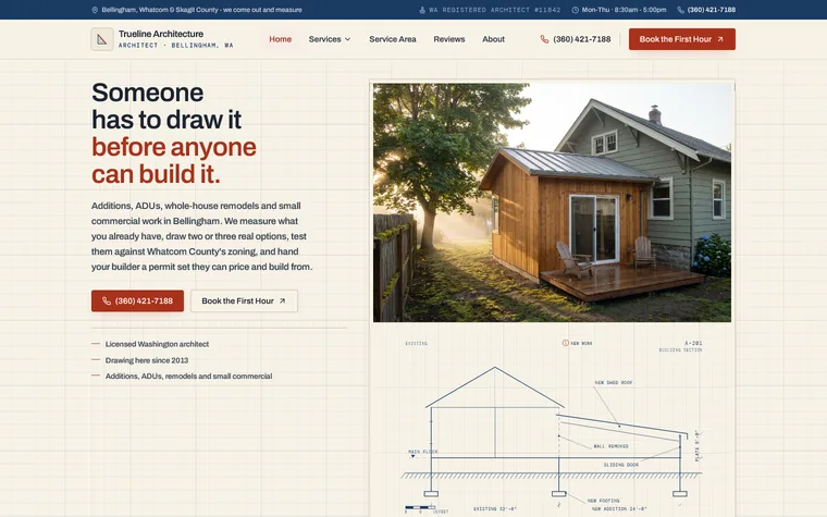 Architect website example - Trueline Architecture home page