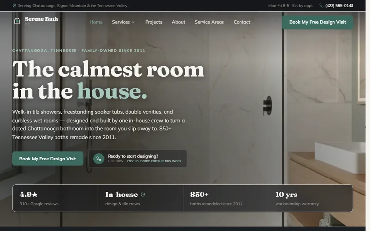 Bathroom Remodeling website example - Serene Bath Co. home page