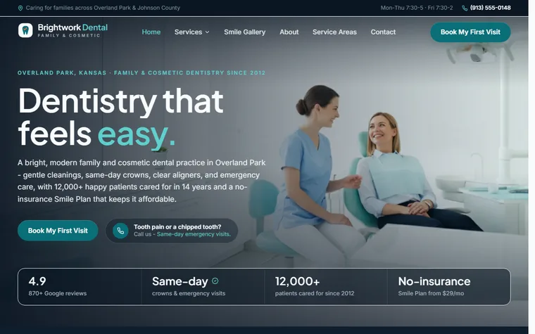 Dental Practice website example - Brightwork Family Dental home page