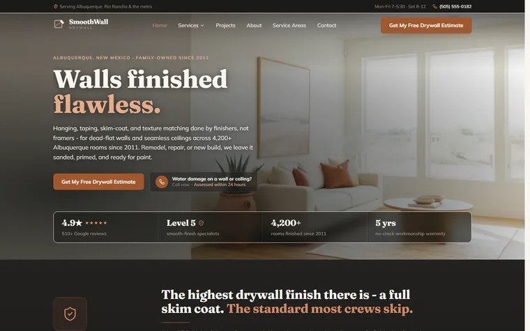 Drywall & Plaster website example - SmoothWall Drywall home page
