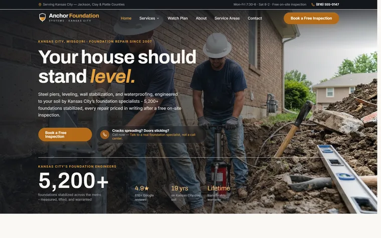 Foundation Repair website example - Anchor Foundation Systems home page