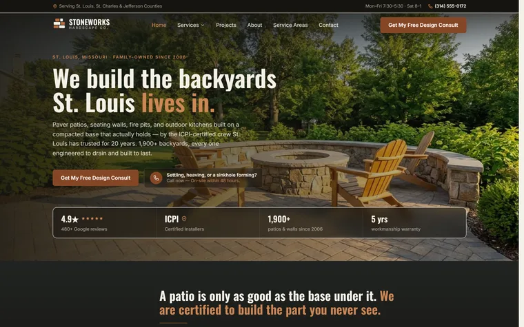 Hardscaping & Paver Patios website example - Stoneworks Hardscape Co. home page