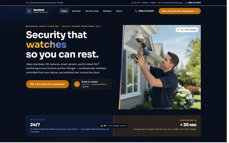 Home Security & CCTV website example - Sentinel Home Security home page