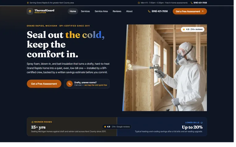 Insulation website example - ThermalGuard Insulation home page