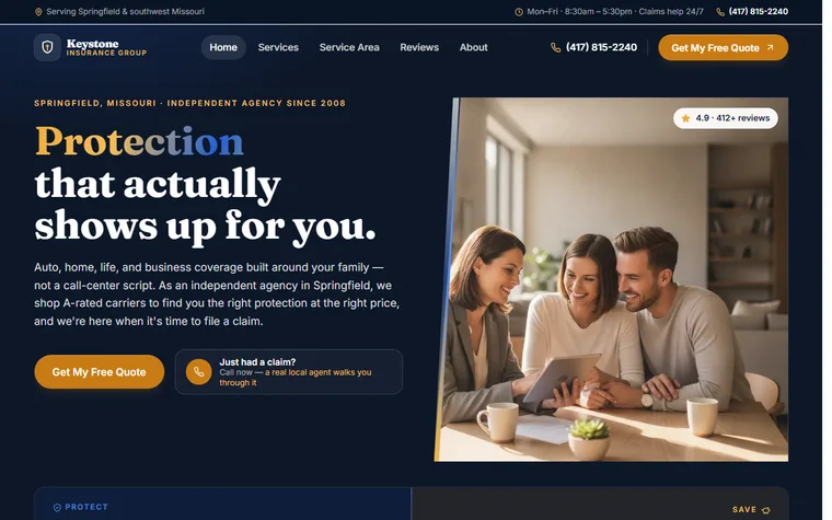Insurance website example - Keystone Insurance Group home page