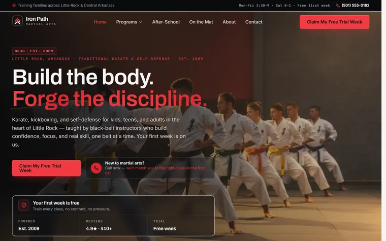 Martial Arts & Karate Dojo website example - Iron Path Martial Arts home page