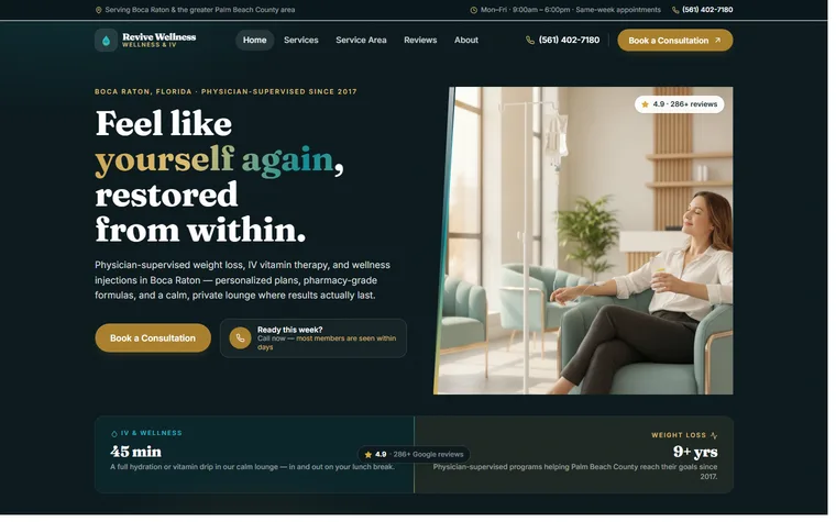 Medical Weight-Loss & IV Therapy website example - Revive Wellness & IV Lounge home page