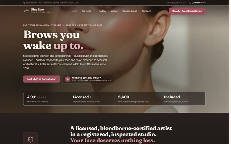 Permanent Makeup & Microblading website example - Fine Line PMU & Microblading home page