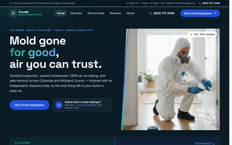 Mold Remediation website example - PureAir Mold Remediation home page