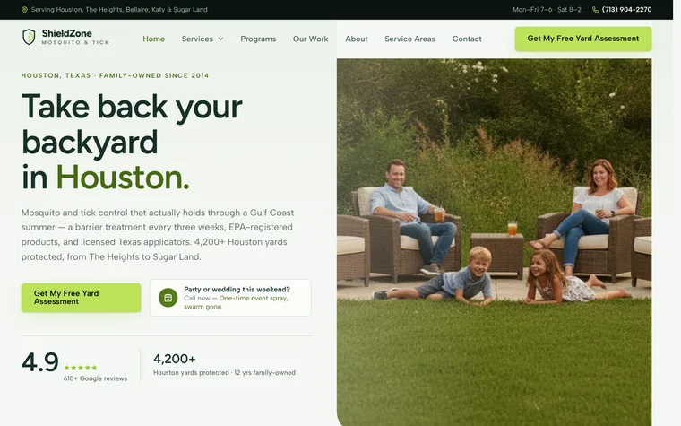 Mosquito & Tick Control website example - ShieldZone Mosquito & Tick home page