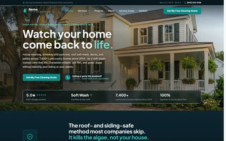 Pressure Washing website example - Reviva Exterior Cleaning home page