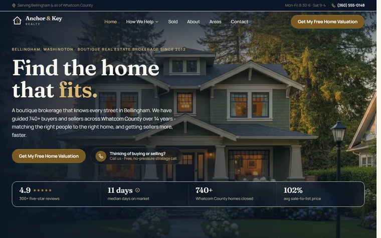 Real Estate website example - Anchor & Key Realty home page