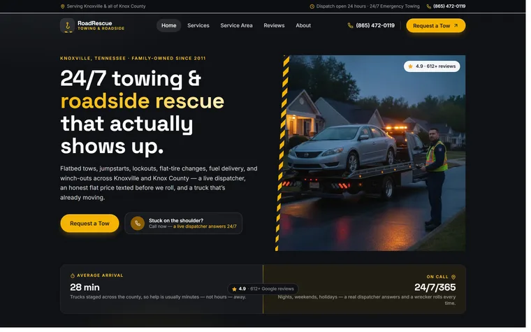 Towing & Roadside Assistance website example - RoadRescue Towing home page