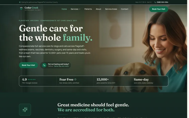 Veterinary Clinic website example - Cedar Creek Veterinary Clinic home page