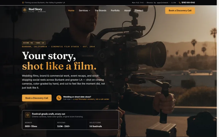 Videography & Films website example - Reel Story Films home page
